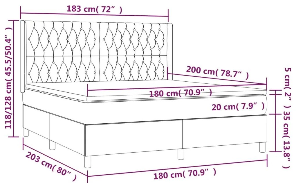 Κρεβάτι Boxspring με Στρώμα &amp; LED Σκ.Γκρι 180x200 εκ Υφασμάτινο - Γκρι
