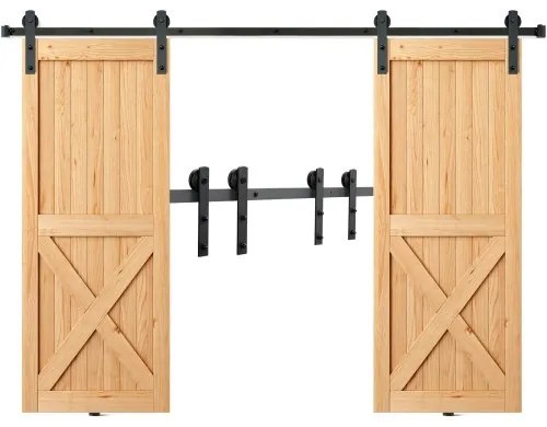 VEVOR 8FT Sliding Barn Door Hardware Kit, 330LBS Heavy Duty Barn Door Track Kit for Double Doors, Fit 3.7-4.3FT Total Wide and 1.3&quot;-1.8&quot; Thick 2 Door Panel, with Smooth &amp; Silent Pulley (I Shape)