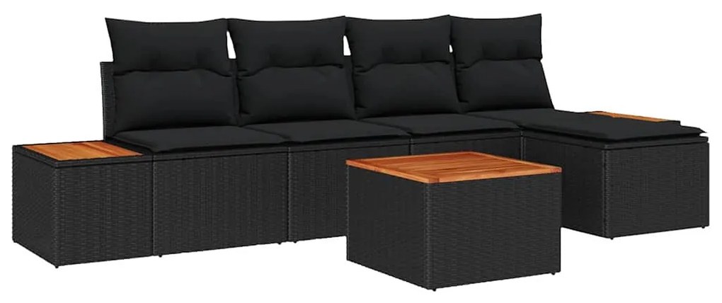 vidaXL Σετ Καναπέ Κήπου με μαξιλάρι 6 pcs Μαύρο Πολυ ράταν