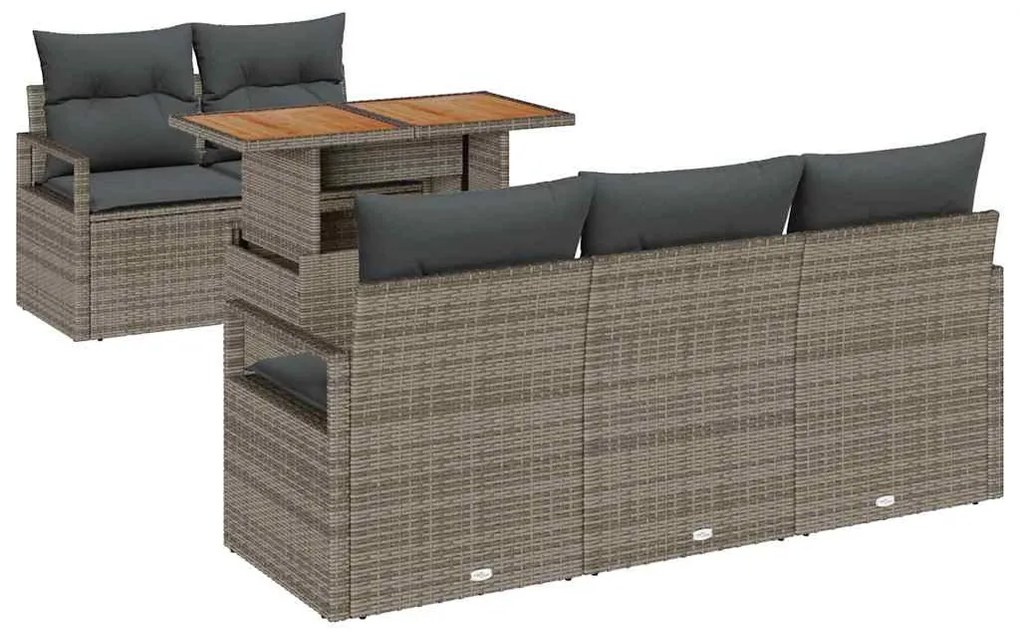 vidaXL Σετ Καναπέ Κήπου με αποθήκευση 6 pcs Γκρι Πολυ ράταν