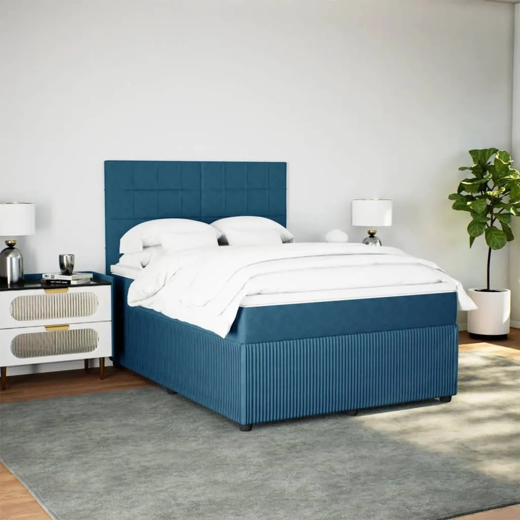 vidaXL Κρεβάτι Boxspring με Στρώμα Μπλε 140x200 εκ. Βελούδινο