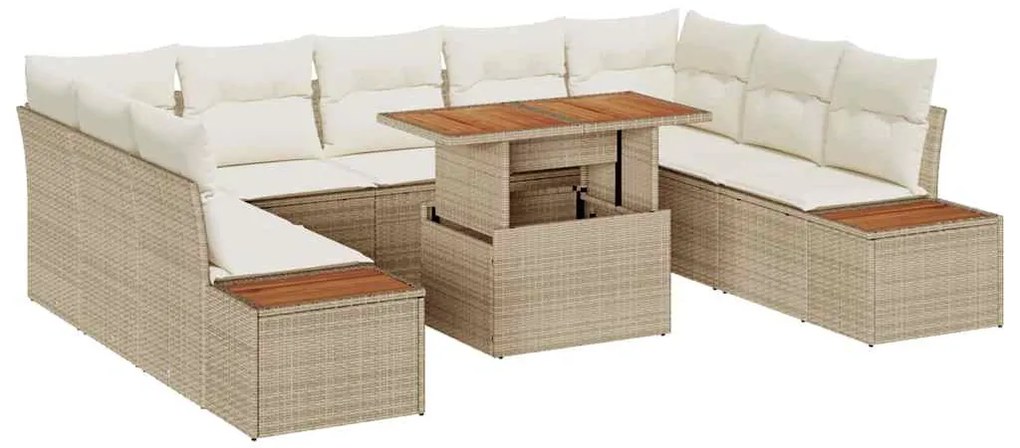 vidaXL Σέτ φαγητού για κήπο με μαξιλάρι 10 pcs Μπεζ και Κρέμα