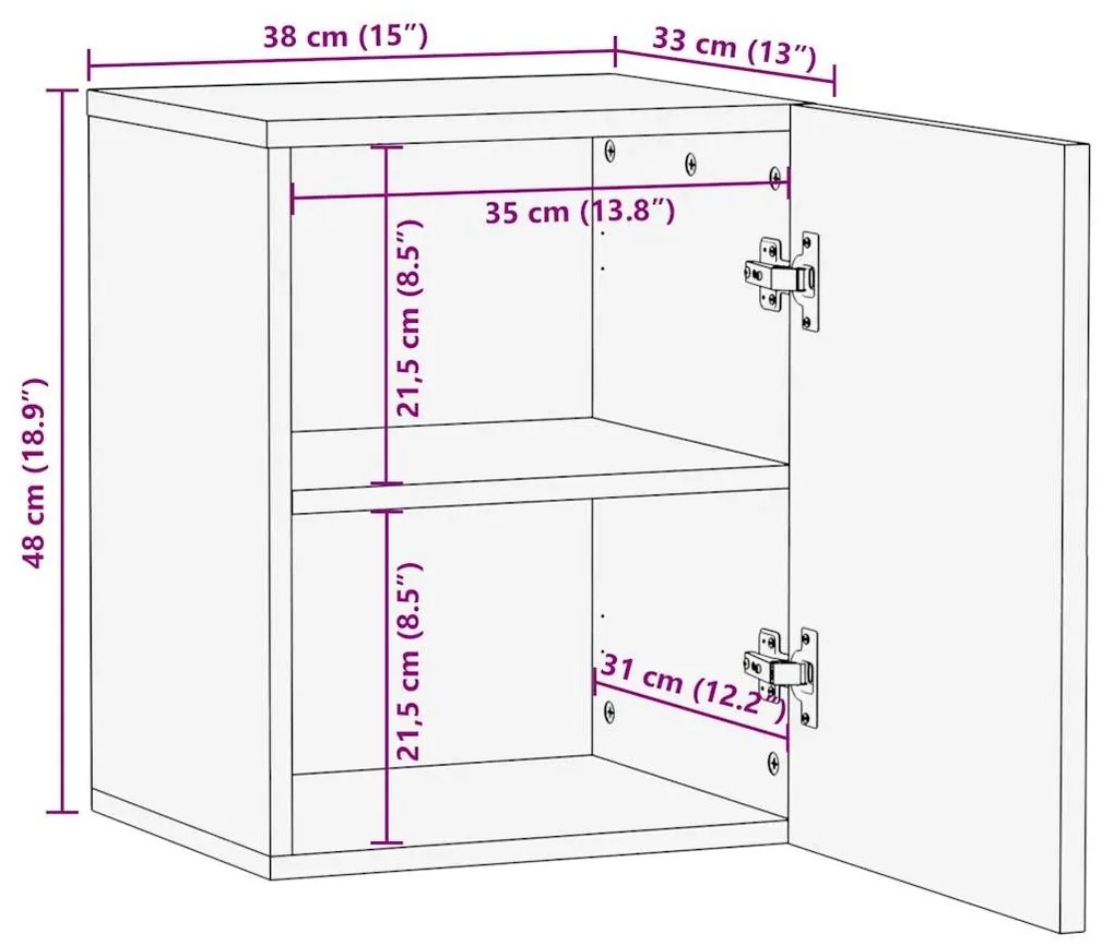 Στήλη Μπάνιου Κρεμαστή Μαύρο 38x33x48 εκ. Επεξεργασμένο Ξύλο - Μαύρο