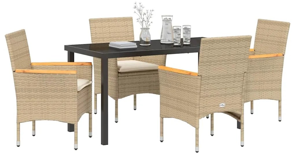 vidaXL Σέτ φαγητού για κήπο με μαξιλάρι 5 pcs Μπεζ συνθετικό ρατάν