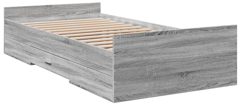 vidaXL Πλαίσιο Κρεβατιού με Συρτάρια Γκρι Sonoma 75x190 εκ. Επεξ. Ξύλο