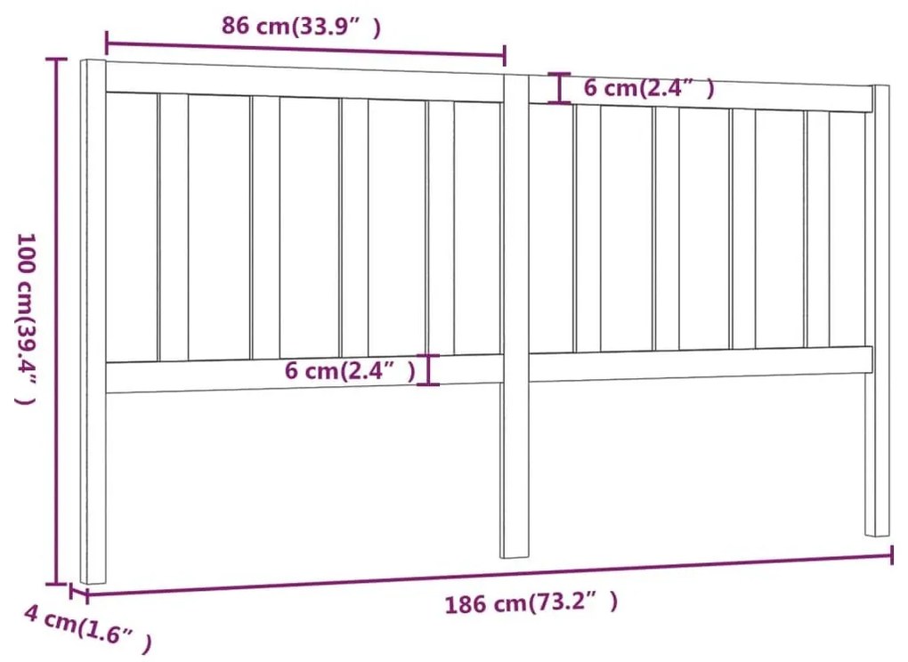 Κεφαλάρι Κρεβατιού Μελί 186 x 4 x 100 εκ. από Μασίφ Ξύλο Πεύκου - Καφέ