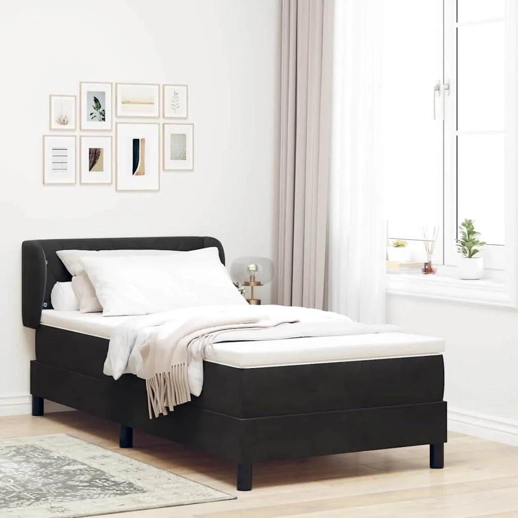 Κρεβάτι Box Spring με Στρώμα vidaXL Μαύρο 90x200 εκ. Βελούδο