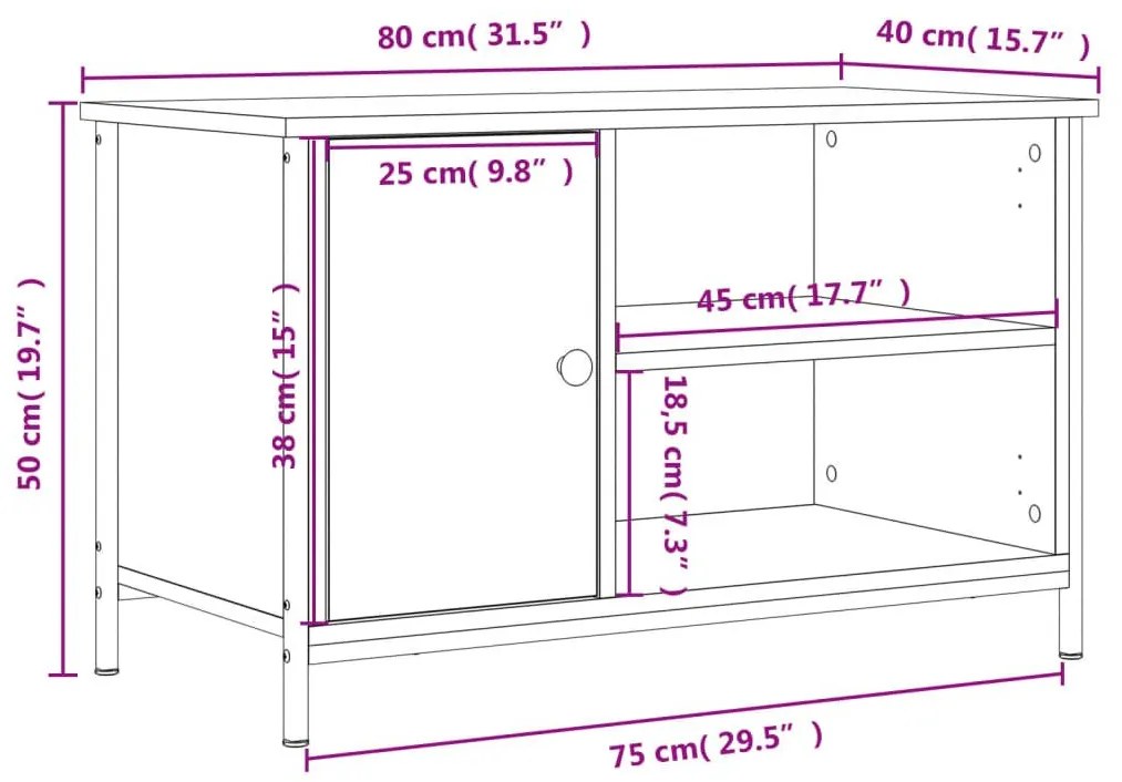 Έπιπλο Τηλεόρασης Sonoma Δρυς 80x40x50 εκ. Επεξεργασμένο Ξύλο - Καφέ