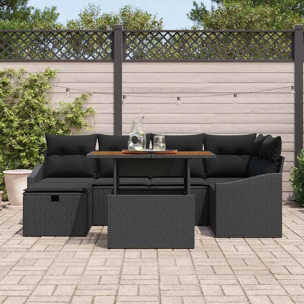 vidaXL Σετ Καναπέ Κήπου με μαξιλάρι 7 pcs Μαύρο Πολυ ράταν
