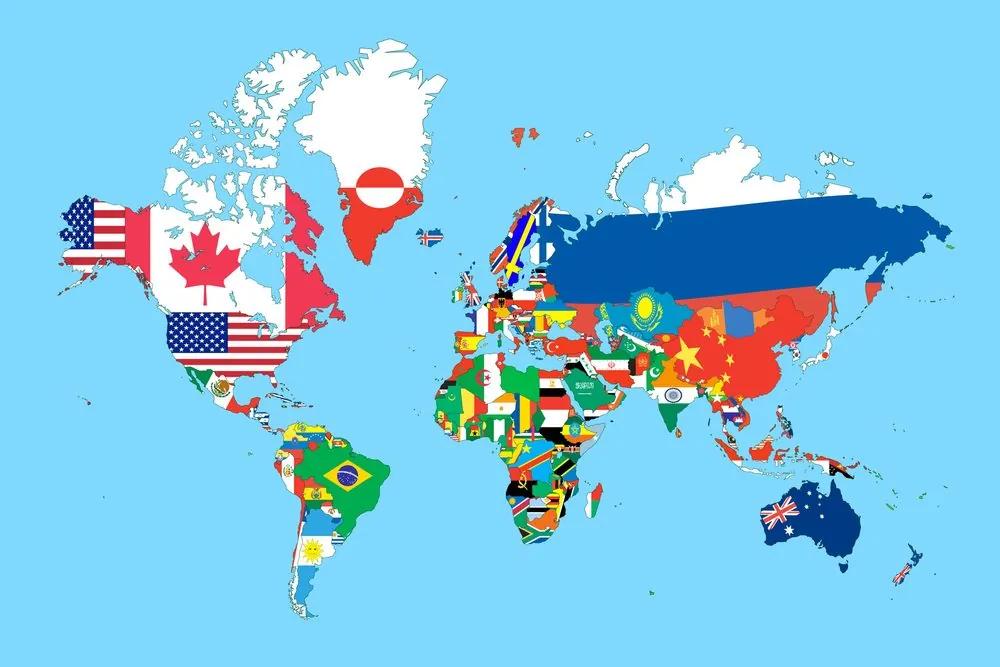 Εικόνα στον παγκόσμιο χάρτη φελλού με σημαίες - 90x60  color mix