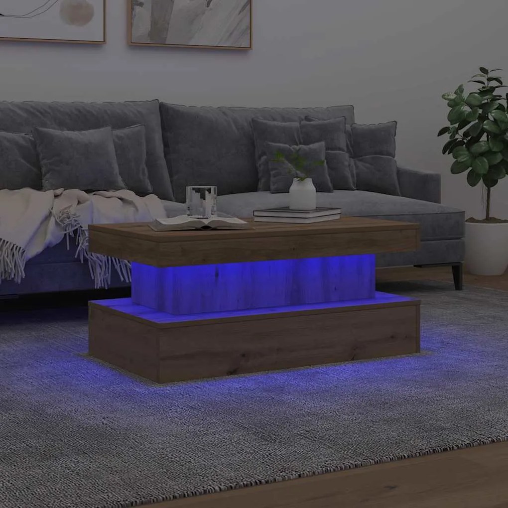 vidaXL Τραπεζάκι Σαλονιού με LED Αρτισιανή Δρυς 90 x 50 x 40 εκ.