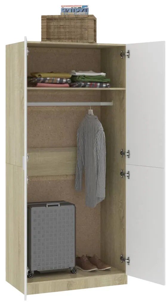 vidaXL Ντουλάπα Λευκή / Sonoma Δρυς 90 x 52 x 200 εκ. από Μοριοσανίδα