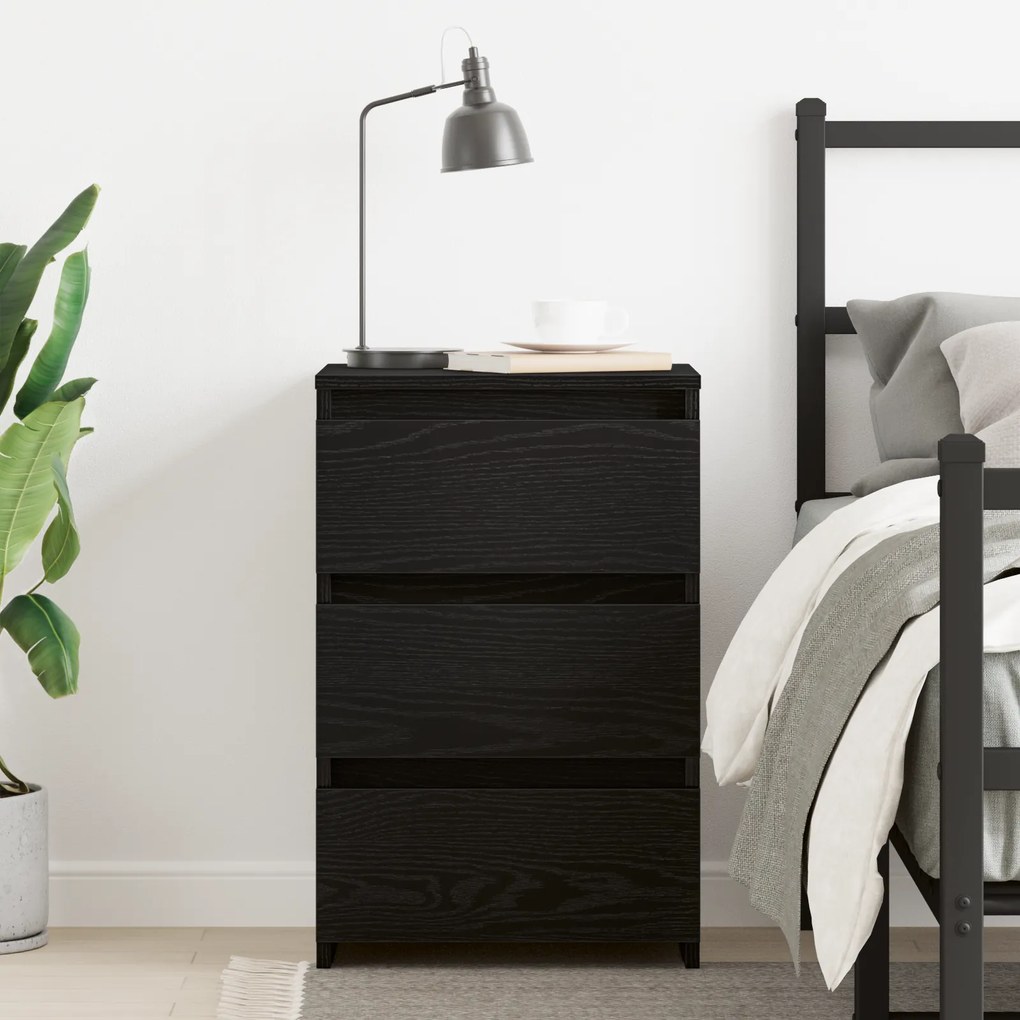 vidaXL Κομοδίνο Μαύρο Οξιά 40x35x62,5 εκ Επεξεργασμένο Ξύλο