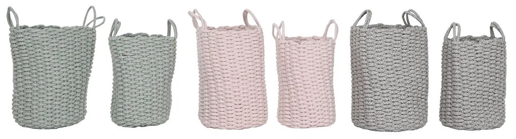 Σετ Καλαθιών Home ESPRIT Πράσινο Γκρι Ροζ Σχοινί 30 x 30 x 43 cm 2 Τεμάχια (3 Μονάδες)