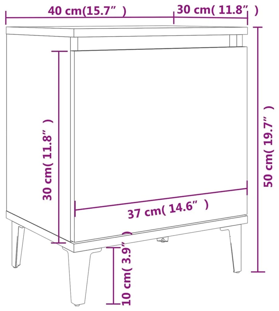Κομοδίνα Λευκά 40 x 30 x 50 εκ. με Μεταλλικά Πόδια 805833