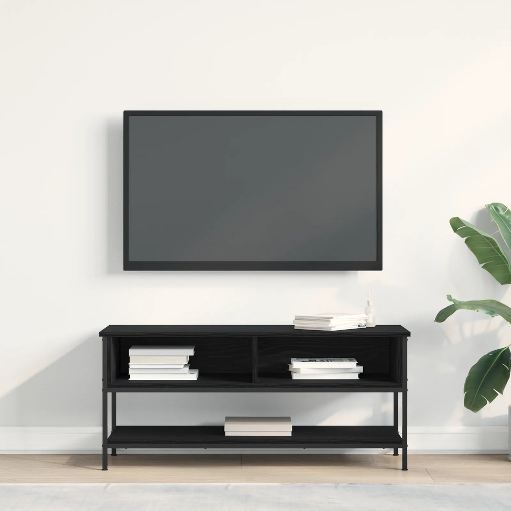 vidaXL Κάστρο τηλεόρασης Μαύρο Δρυς 100x35x45 cm Επεξεργασμένο ξύλο και χάλυβας