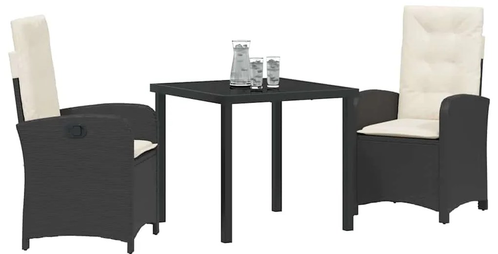 vidaXL Σέτ φαγητού για κήπο 3 pcs Μαύρο συνθετικό ρατάν