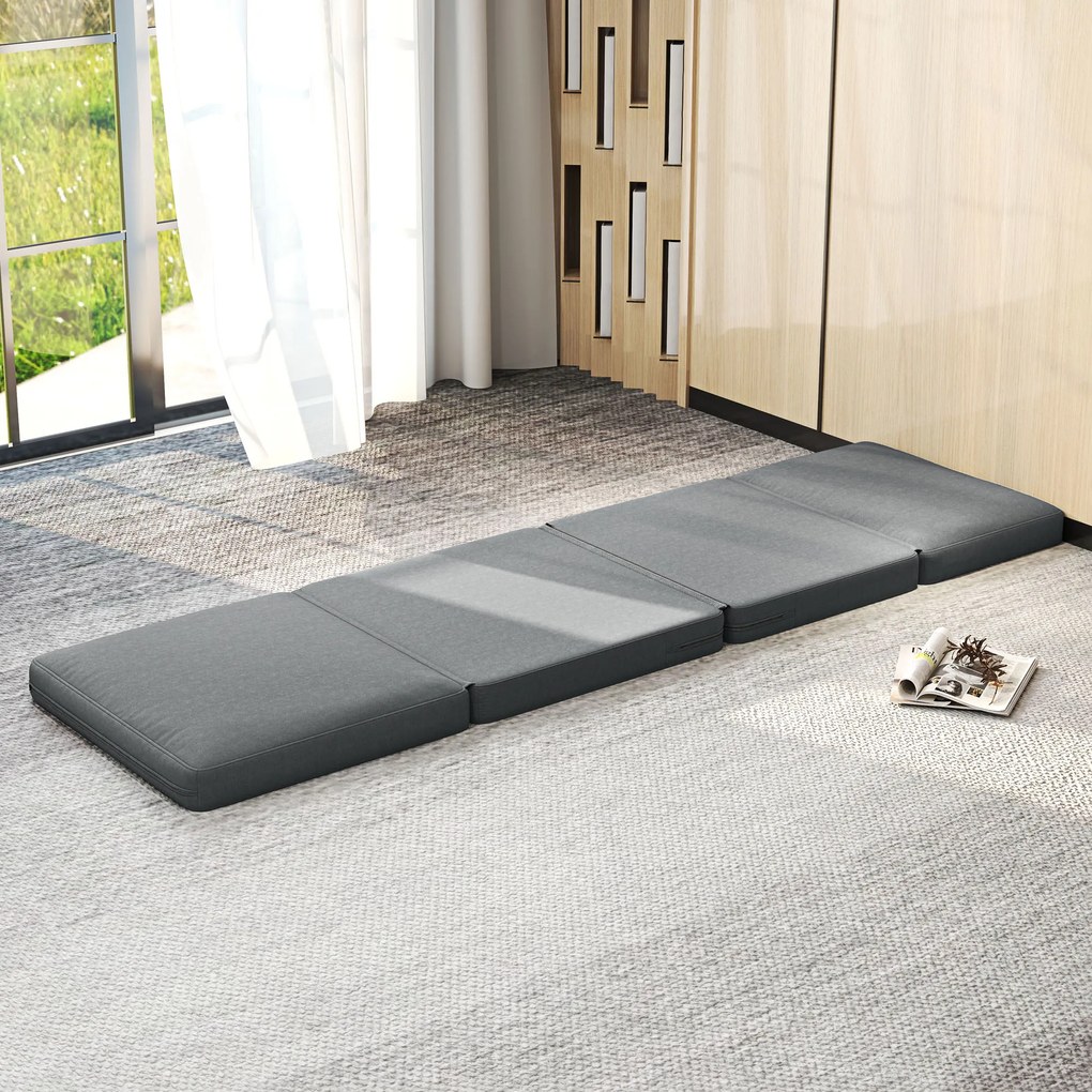 HOMCOM Αναδιπλούμενο κάθισμα δαπέδου με μαξιλάρι, μετατρέψιμος πολυθρόνας, σαλόνι, δωμάτιο επισκεπτών, γραφείο, 75 x 268 x 18 cm, σκούρο γκρι