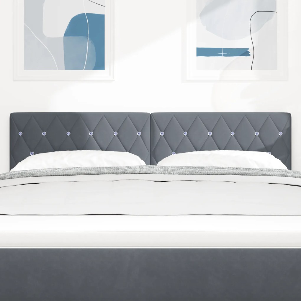 vidaXL LED Επικεφαλίδα Γκρυστάλλινες Κουμπωτές Γκρίζα 72 εκ. Βελούδο