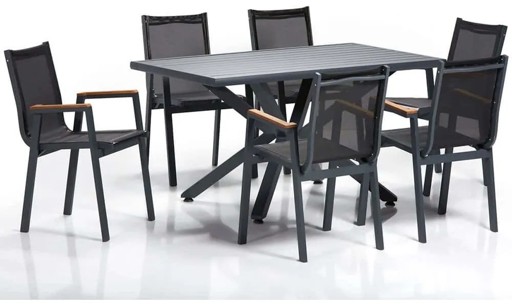 Τραπεζαρία Κήπου Sydney (Σετ 7Τμχ) 561CLR1308 90x150cm Grey-Black Six Seater