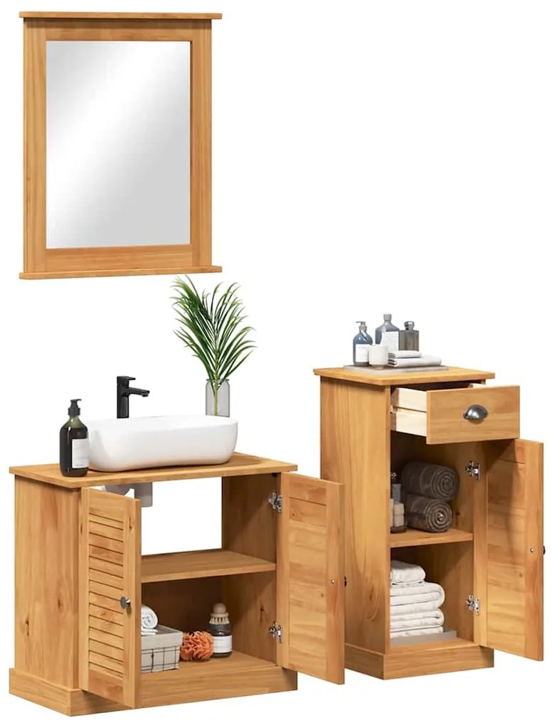 vidaXL Σετ Επίπλων Μπάνιου με συρτάρι VIGO 3 pcs Καφέ 37 x 34 x 80 εκ