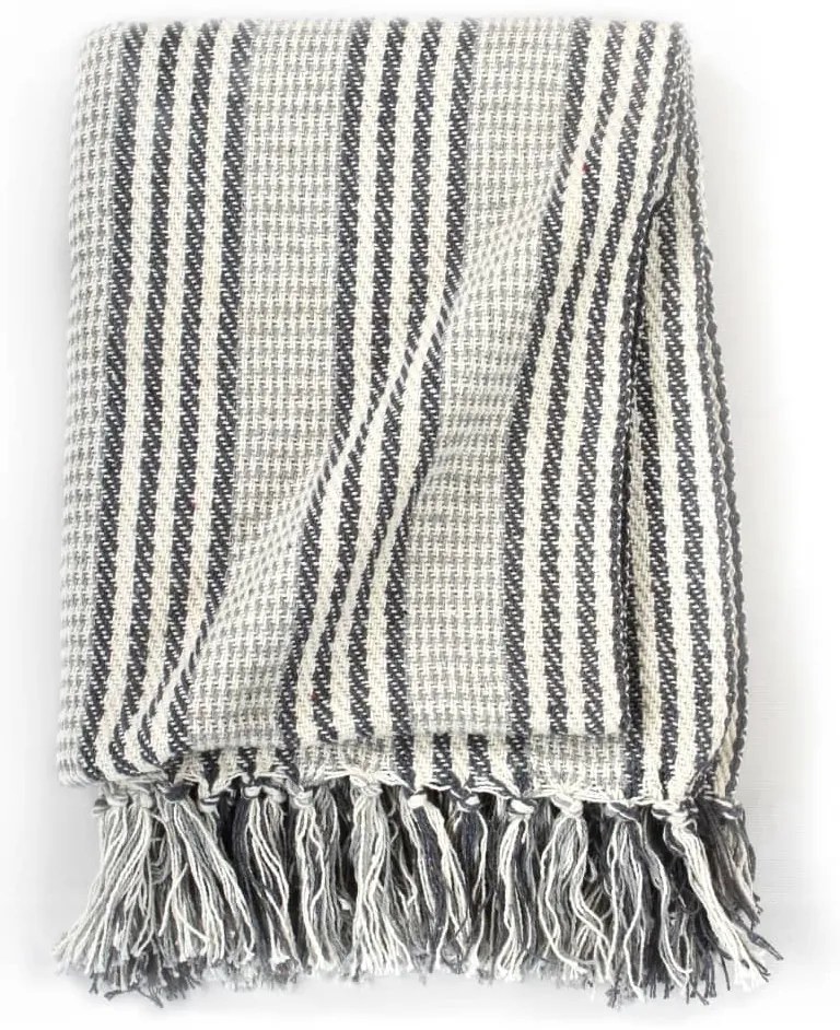 vidaXL Ριχτάρι Ριγέ Γκρι και Λευκό 220 x 250 εκ. Βαμβακερό