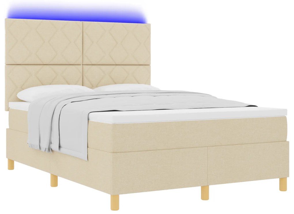 vidaXL Κρεβάτι με Στήριγμα και Στρώμα & LED Κρεμ 160x200 εκ Υφασμάτινο