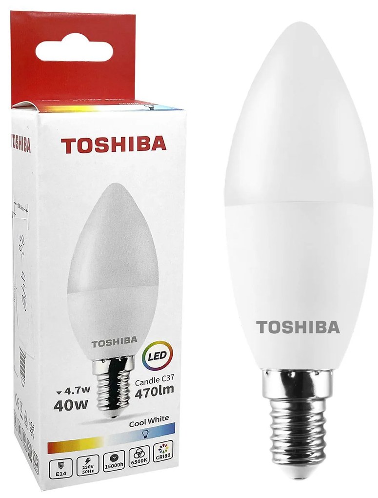 Λάμπα led toshiba κερί n_std c37 e14 4,7w 6500k γωνία δέσμης 180 μοίρες  TOSHIBA 00168818 88-448