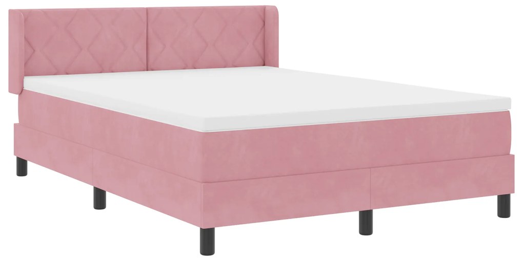 vidaXL κρεβάτι Box Spring με στρώμα  Ροζ 160x200 εκ. βελούδο