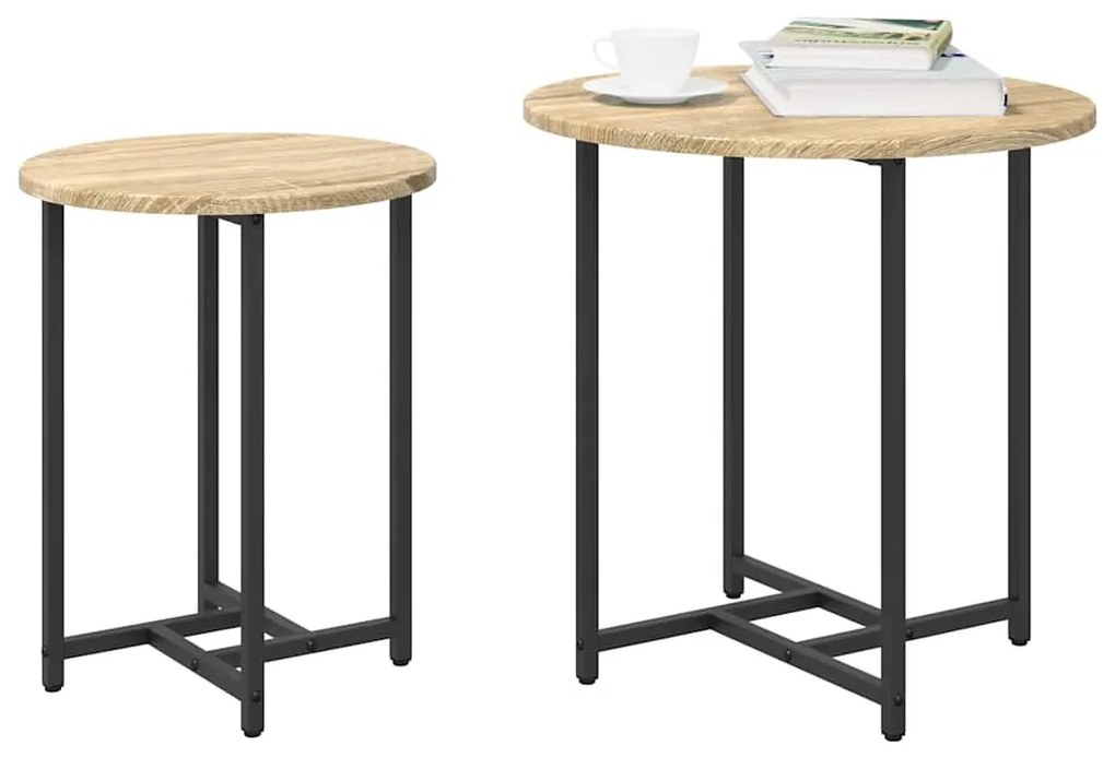 vidaXL Σετ βοηθητικά τραπεζάκια 2 pcs Βελανιδιά Σονομά και Μαύρο
