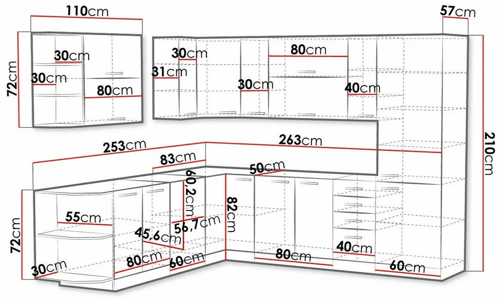 Σετ κουζίνας Upa 100, 253cm, 286 kg, Γωνιακός, Ινοσανίδες μέσης πυκνότητας, Πλαστικοποιημένη μοριοσανίδα | Epipla1.gr