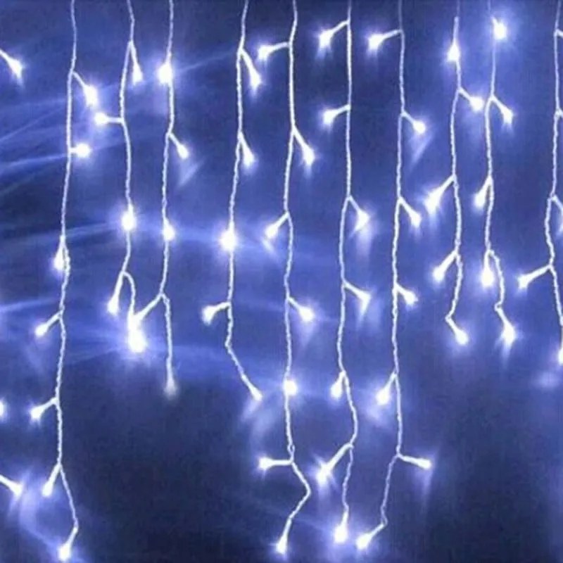 Χριστουγεννιάτικα Λαμπάκια Κουρτίνα LED 100L Ψυχρό Χρώμα με Διαφανές Καλώδιο 3m 40x50x60cm - Christmas lights LED white light