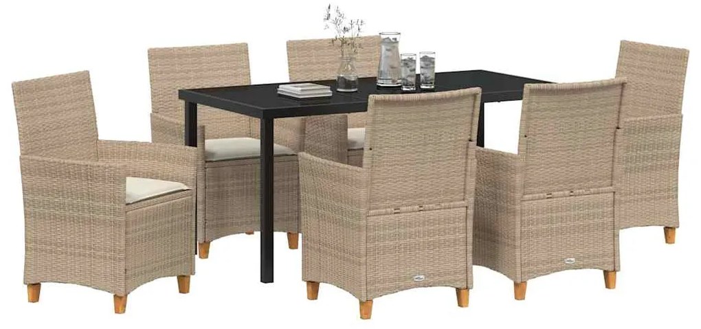 vidaXL Σέτ φαγητού για κήπο 7 pcs Μπεζ συνθετικό ρατάν