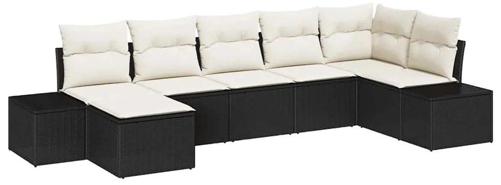 vidaXL Σετ Καναπέ Κήπου με μαξιλάρι 7 pcs Μαύρο Πολυ ράταν