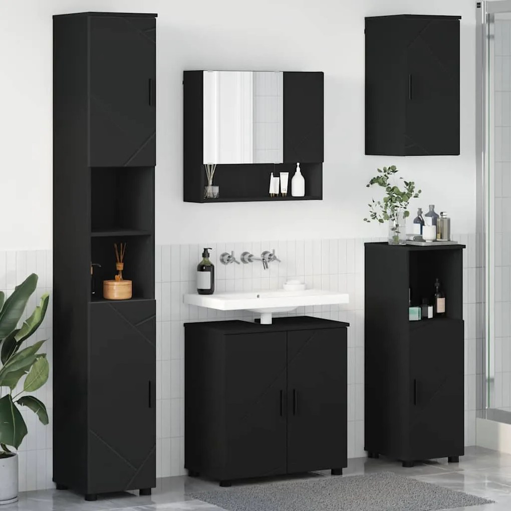vidaXL Σετ Επίπλων Μπάνιου Επιτοίχιο 5 pcs Μαύρο 61 x 35 x 64 εκ.