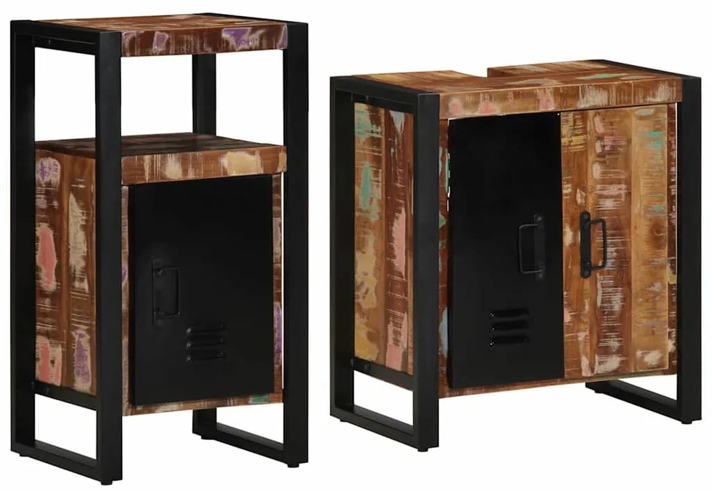 Σετ Επίπλων Μπάνιου με ράφι 2 pcs Καφέ Μασίφ ανακυκλωμένο ξύλο