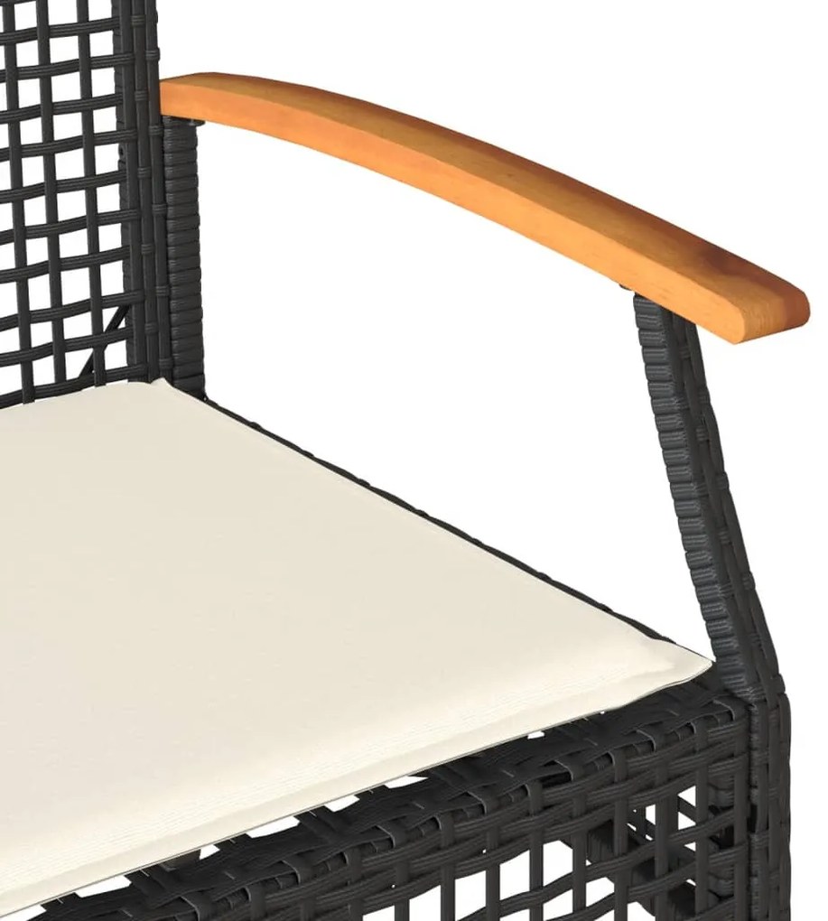 vidaXL Πάγκος Κήπου Μαύρος από Συνθ. Ρατάν/Ξύλο Ακακίας με Μαξιλάρι