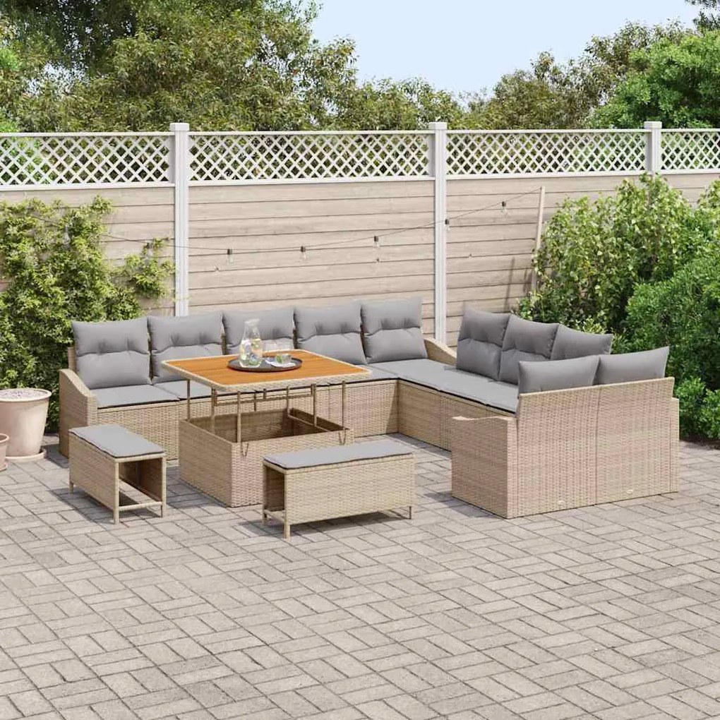 vidaXL Σετ Καναπέ Κήπου με μαξιλάρι 13 pcs Μπεζ Πολυ ράταν