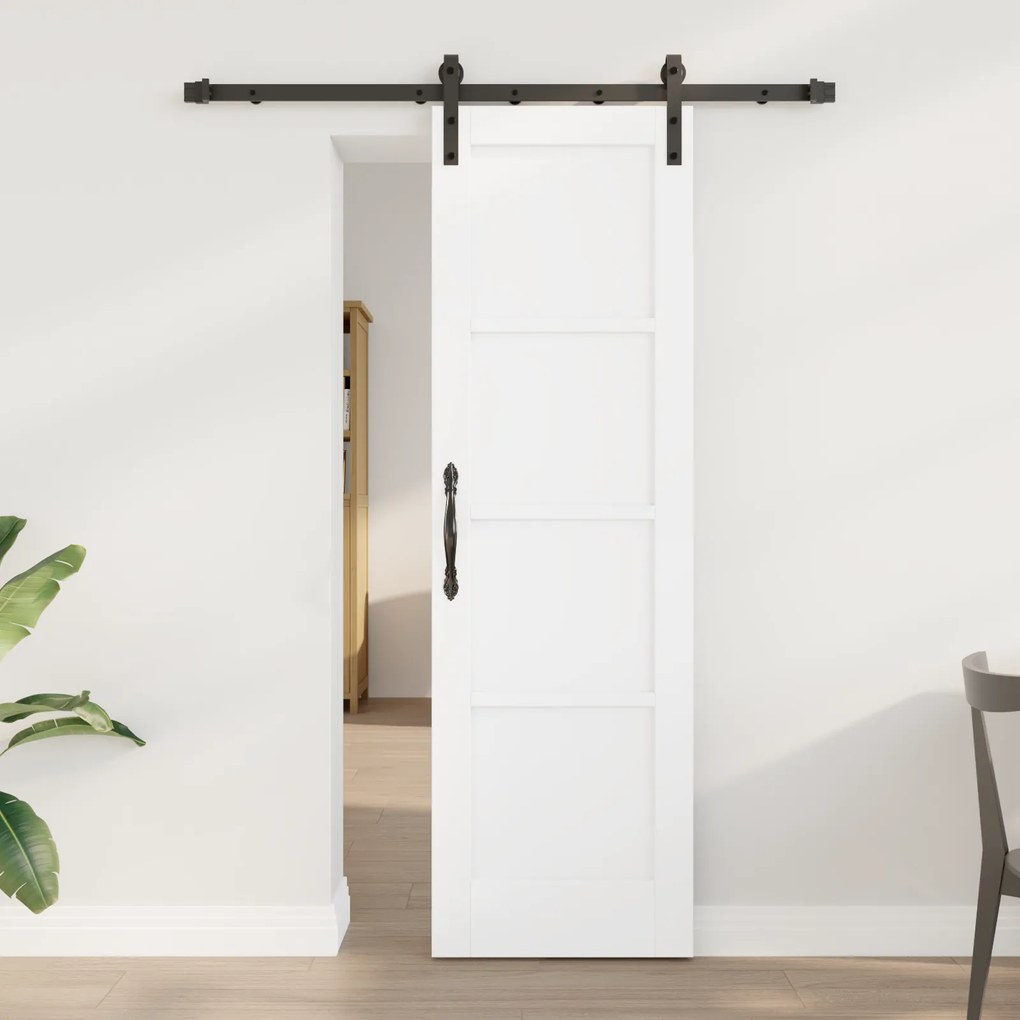vidaXL Συρόμενη Πόρτα με Σετ Εξαρτημάτων Λευκή 61x198.5 cm Στερεό Ξύλο Πεύκου