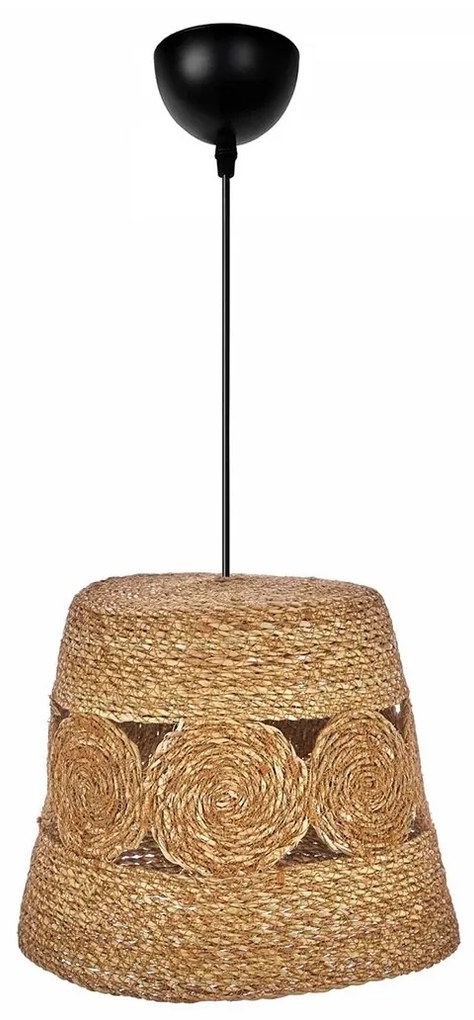 GloboStar® PANIER 204-0170 Boho Κρεμαστό Φωτιστικό Καμπάνα Μονόφωτο 1 x E27 IP20 Μπεζ Σχοινί - Μ32 x Π32 x Υ30cm