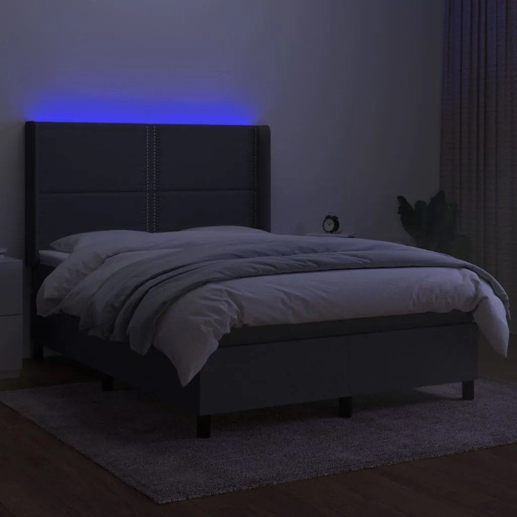 vidaXL Κρεβάτι Boxspring με Στρώμα &amp; LED Σκ.Γκρι 140x190εκ. Υφασμάτινο