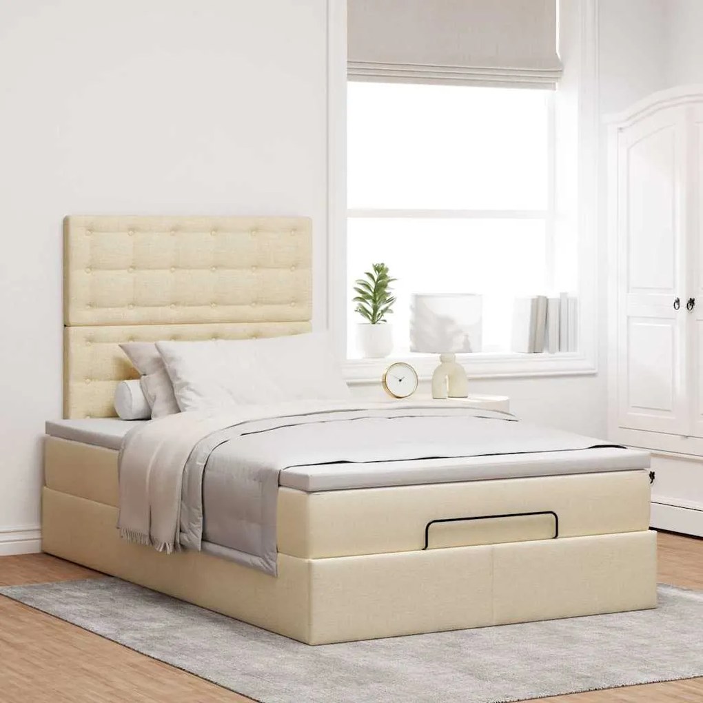 vidaXL Οθωμανικό κρεβάτι με στρώμα Cream 120x200cm ύφασμα