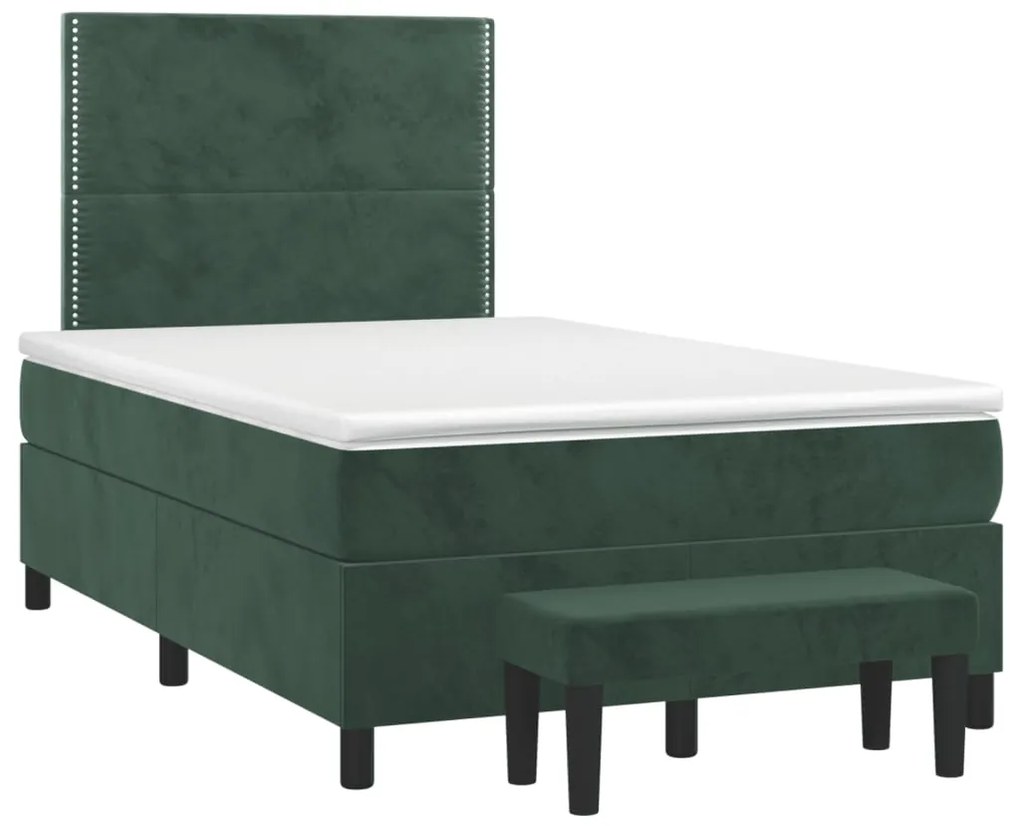 vidaXL Κρεβάτι Boxspring με Στρώμα Σκούρο Πράσινο 120x200εκ. Βελούδινο