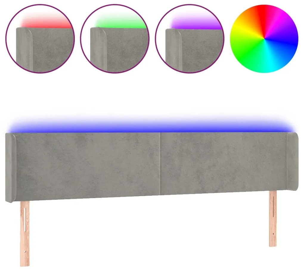 vidaXL Κεφαλάρι Κρεβατιού LED Ανοιχτό Γκρι 183x16x78/88 εκ. Βελούδινο