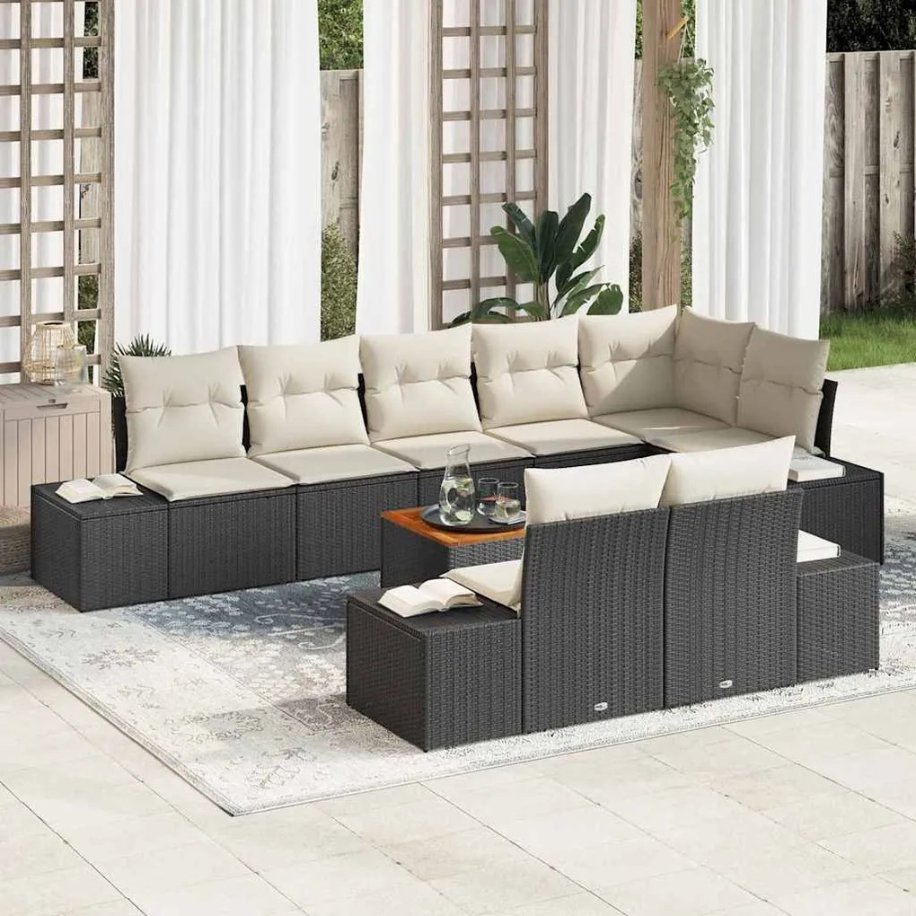 vidaXL Σετ Καναπέ Κήπου με μαξιλάρι 9 pcs Μαύρο Πολυ ράταν