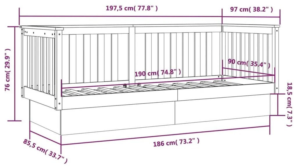 Καναπές Κρεβάτι Χωρίς Στρώμα 90x190 εκ. Μασίφ Ξύλο Πεύκου - Καφέ