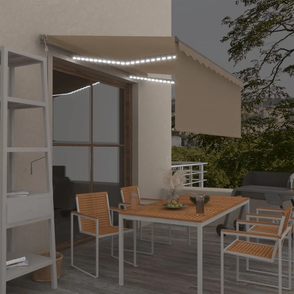 vidaXL Τέντα Αυτόματη με Σκίαστρο/LED/Αισθ. Ανέμου Κρεμ 3 x 2,5 μ.