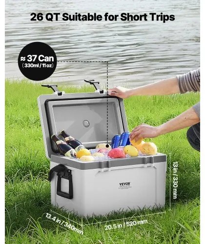 VEVOR Portable Cooler 26 QT Insulated Cooler 38 Can Capacity with Handles Strap