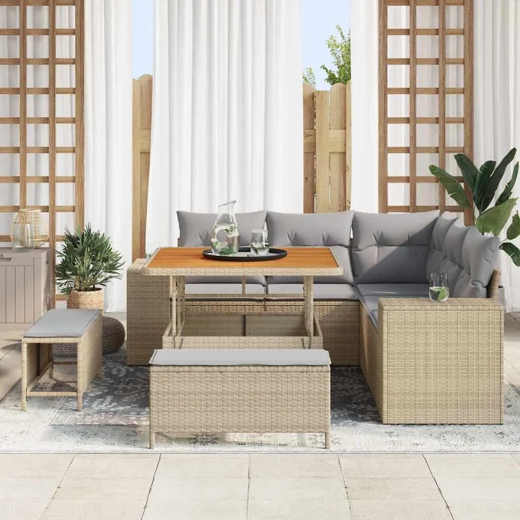 vidaXL Σετ Καναπέ Κήπου 8 pcs Μπεζ συνθετικό ρατάν