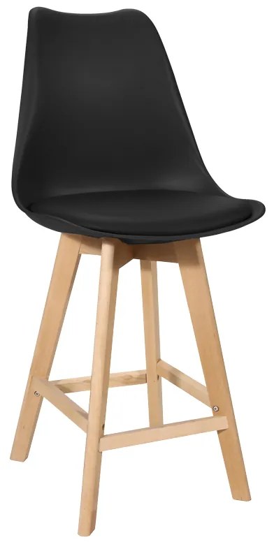 Σκαμπό μπαρ Gaston μαύρο pp-pu και ξύλινο πόδι σε φυσική απόχρωση 49x56x112εκ 271-000019